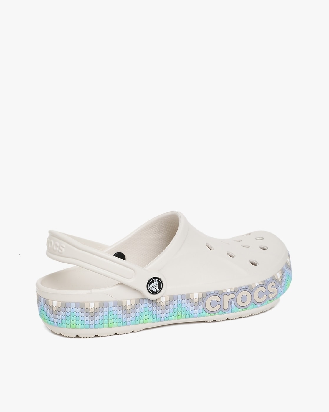 White crocs with rainbow on sale letters