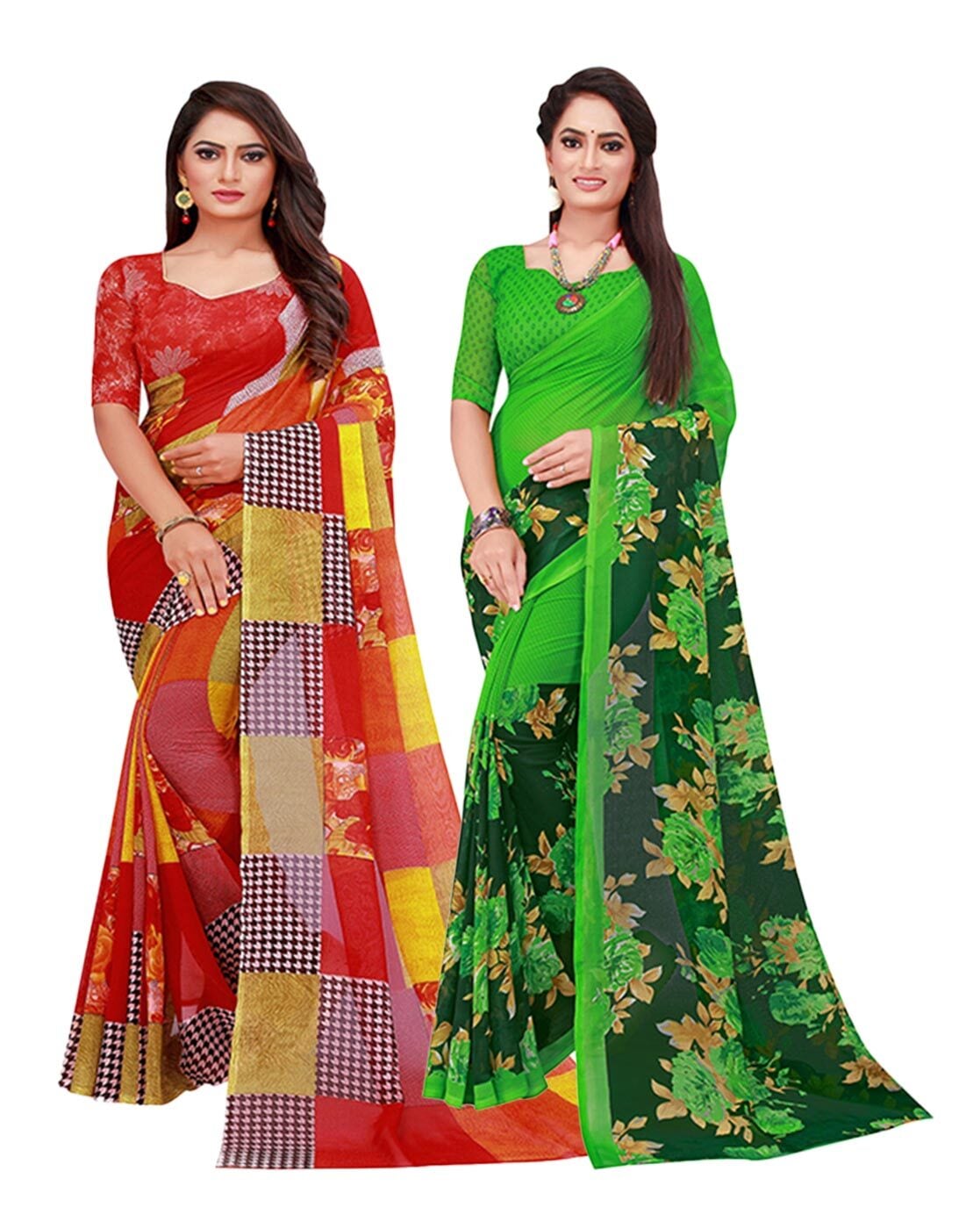 Buy Anand Printed Daily Wear Georgette Blue, Pink Sarees Online @ Best  Price In India | Flipkart.com