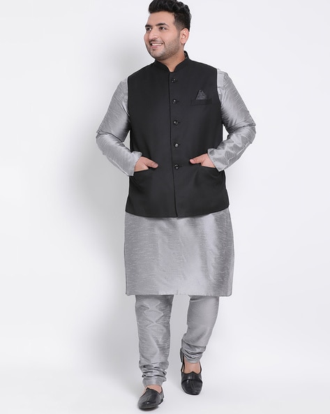 Grey kurta 2025 with waistcoat