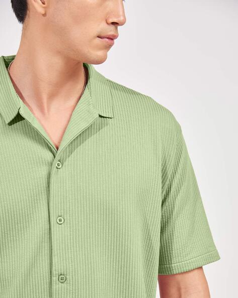 Green striped clearance collared shirt