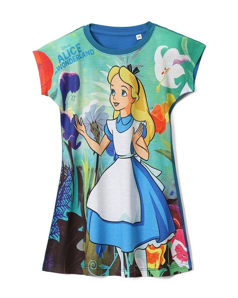 Wear Your Mind Alice In Wonderland Print A-Line Dress For Girls (Multi, 5-6Y)
