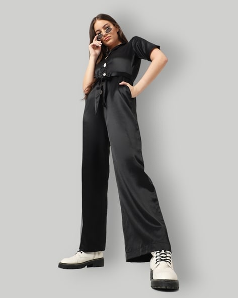 Buy online Black Crepe Full Leg Jumpsuit from western wear for Women by  Addicted Attire for ₹489 at 76% off | 2024 Limeroad.com