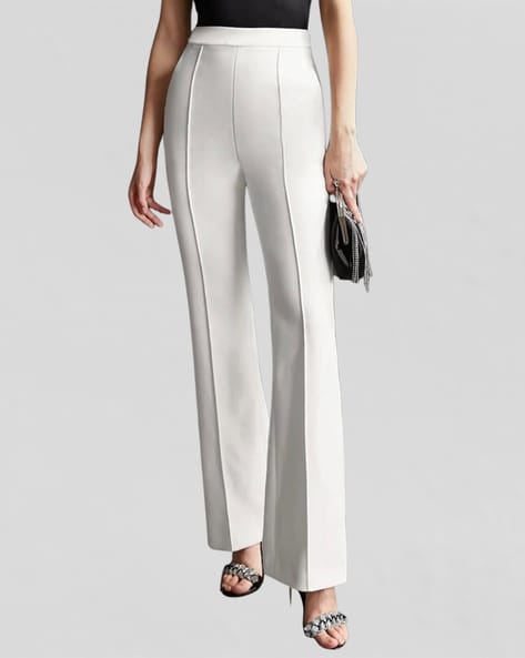 Buy Varanga Women White Straight Fit Solid Regular Trousers  Trousers for  Women 2975936  Myntra