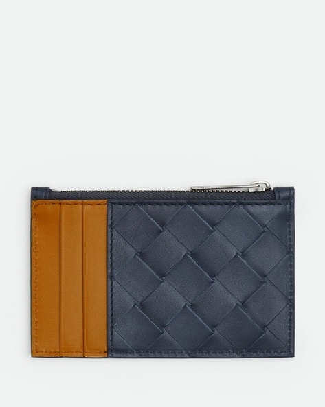 Buy BOTTEGA VENETA Intrecciato Zipped Card Case | Navy Blue