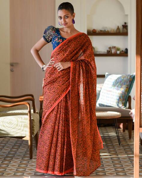 Bronze hand block printed gajji silk sarees | Kiran's Boutique