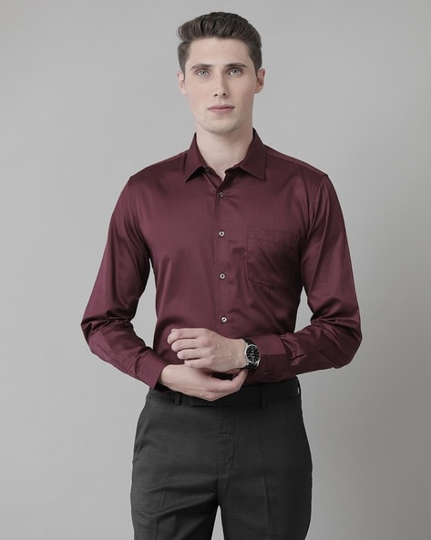 Burgundy shirt mens cheap slim fit