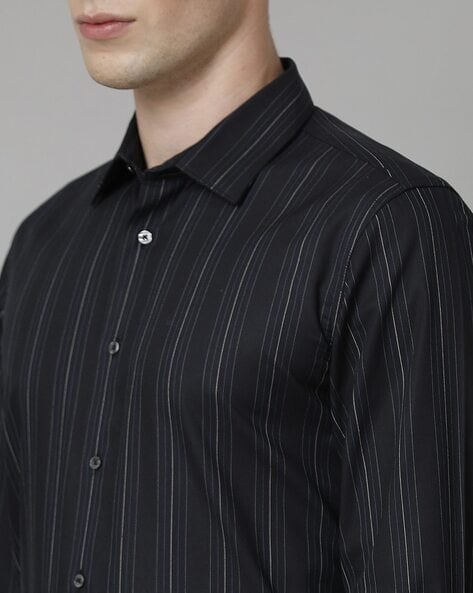 Mens black sales pinstripe dress shirt