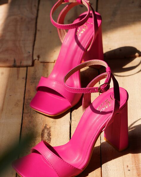 Hot pink chunky heels best sale