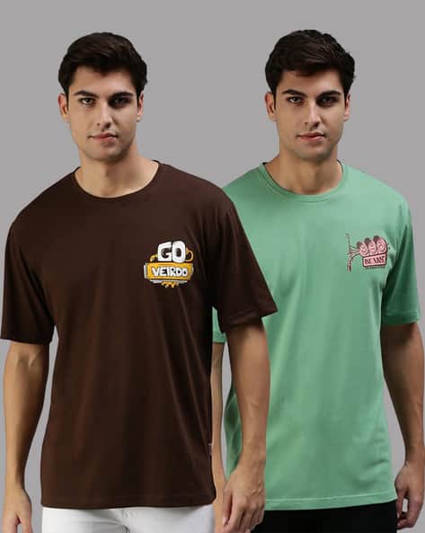 Pack of Men Typographic Print Oversized T-Shirt