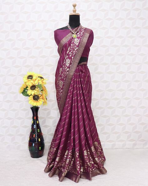 Buy Dark Plum Purple Zardosi Embroidered Organza Saree Online | Samyakk