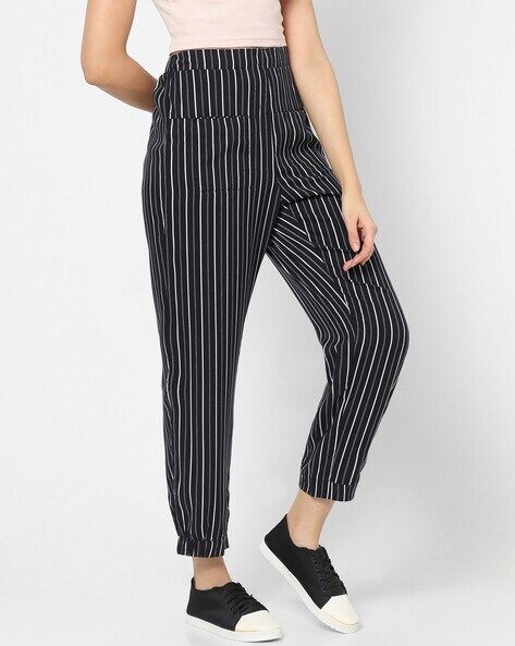 Buy Hypernation Black & Grey Striped Pants for Women Online @ Tata CLiQ