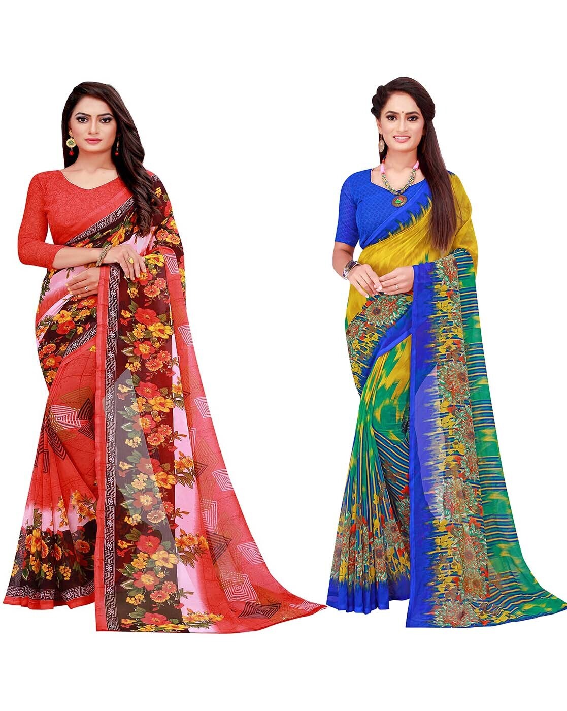 Pack of Two Sarees for Women Mysore Art Silk Printed Indian Diwali Sari ||  Wedding Gift Saree Combo - Walmart.com