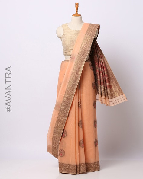 Buy Peach Sarees for Women by VARJA Online