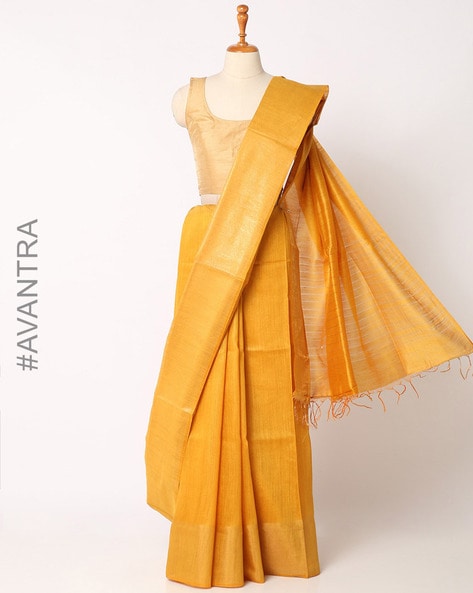 Mango yellow soft silk saree