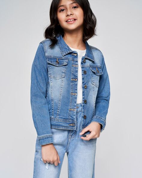 Girls Distressed Denim Jacket with Detachable Faux Fur Collar – Stylestone