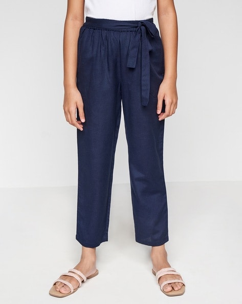 Navy Single Pleat Linen Trouser | New & Lingwood