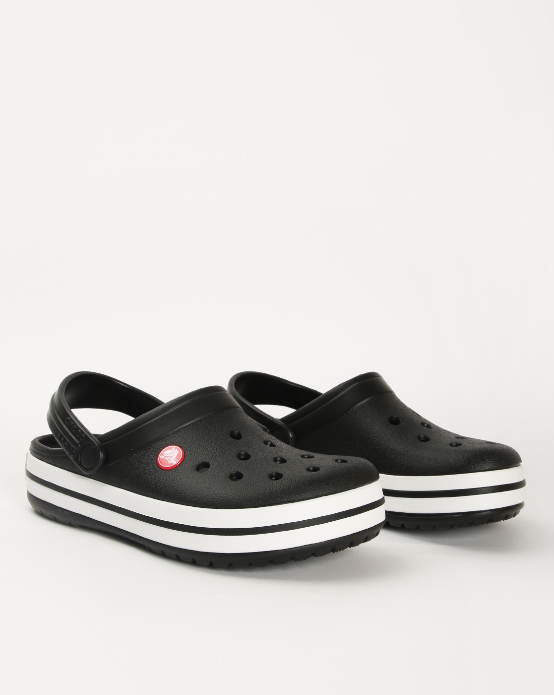 White crocs with online black stripe