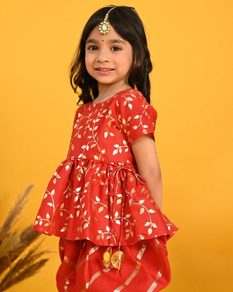 Buy Red Color Full Sets Ethnic Wear Girls Top With Dhoti Set-Rust Clothing  for Girl Jollee