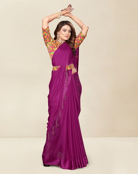 Contrast Zari Border Plain Magenta Patola Silk Saree – Sundari Silks