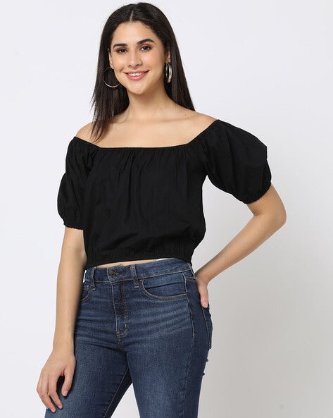 Black half sales shoulder top