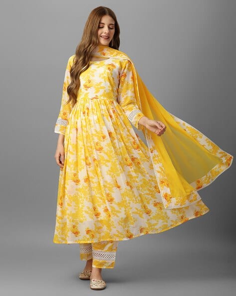 ASPORA Floral Print Anarkali Kurta with Pants & Dupatta