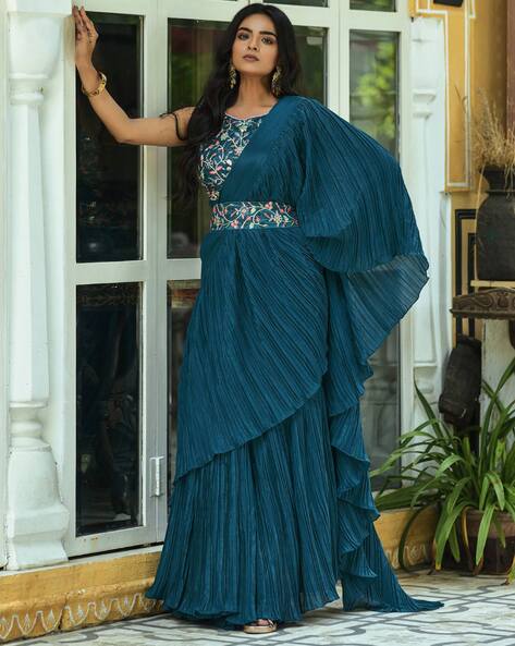 Party Wear Plain Heavy Georgette Ruffle Saree, With Blouse Piece, 5.2 M  (separate Blouse Piece) at Rs 799/piece in Surat