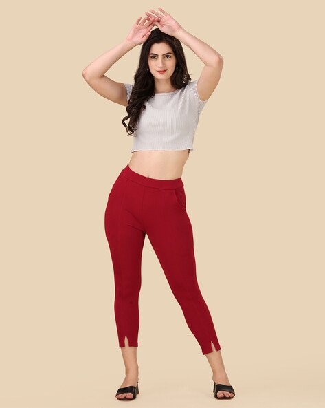 Womens Cotton Satin Pant - Maroon – Minelli