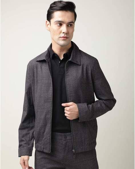 Checked Zip-Front Slim Fit Jacket