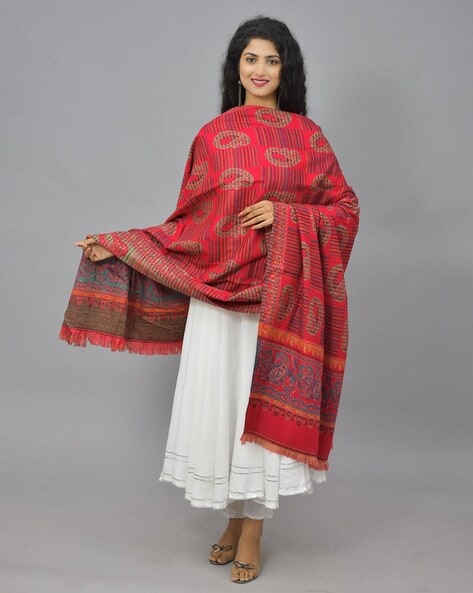 Paisley Print Shawl with Fringed Hem Price in India