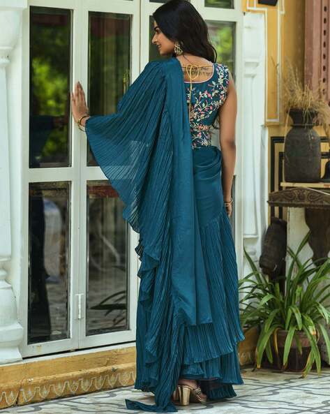 Basil Leaf- Striped ruffle saree – Nikaza Asian Couture