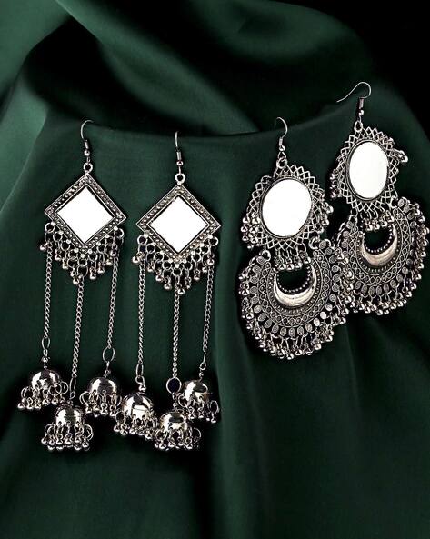 Buy Silver Shine Classic Silver Arabic Design Chandbali Earrings for Women  Online from SilverShine