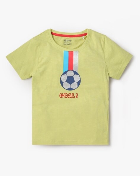 Goal Print Round Neck Yellow Kid's T-Shirt