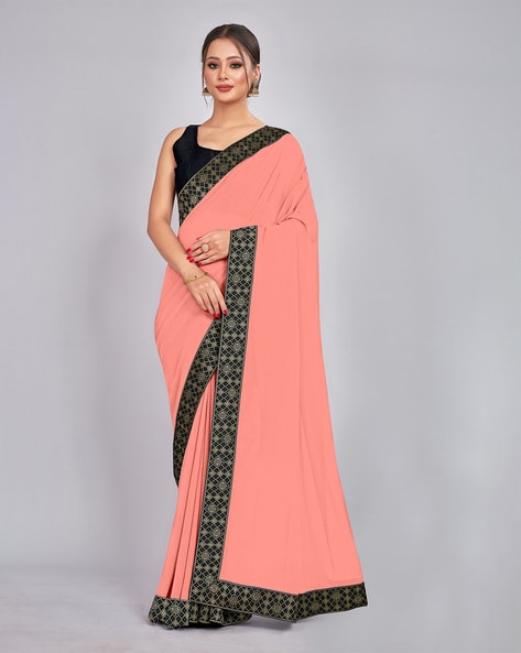 Buy online Contrast Border Peach Woven Saree With Blouse from ethnic wear  for Women by Rajnandini for ₹1099 at 56% off | 2024 Limeroad.com
