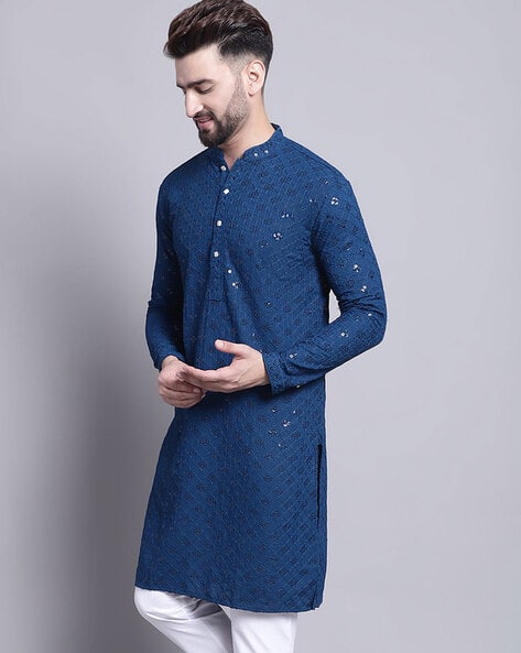 SOJANYA Embroidered Mandarin-Collar Kurta