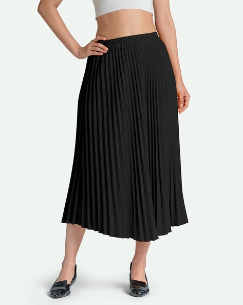 Black Silk Taffeta Pleated Maxi Skirt  Sustainable Silk Skirt