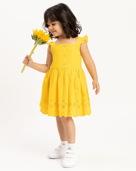 Yellow Puffy Little Kids Birthday Party Dresses Jewel Neck Ruffles Mother  And Girl Princess Flower Girls Gowns Toddler Prom Dres