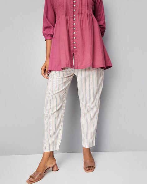 Striped Straight Pants with Insert Pockets Price in India