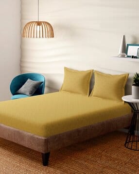 portico 300 TC Mustard Color Super King Size Bedsheet with 2 Pillow Covers-picture-13