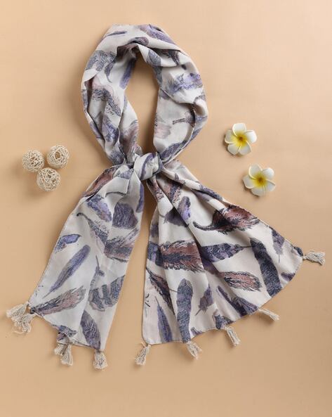 Women Feather Print Chiffon Stole Price in India