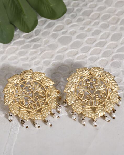 Pearl Antique Gold tone handmade earrings at ₹1050 | Azilaa