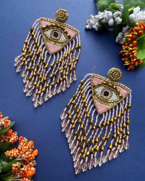 Turquoise Rain - Long Handmade Beaded Earrings – Risham Jewelry