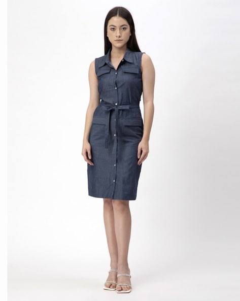 Buy Janasya Women's Blue Denim Solid Straight Western Dress Online at Best  Prices in India - JioMart.