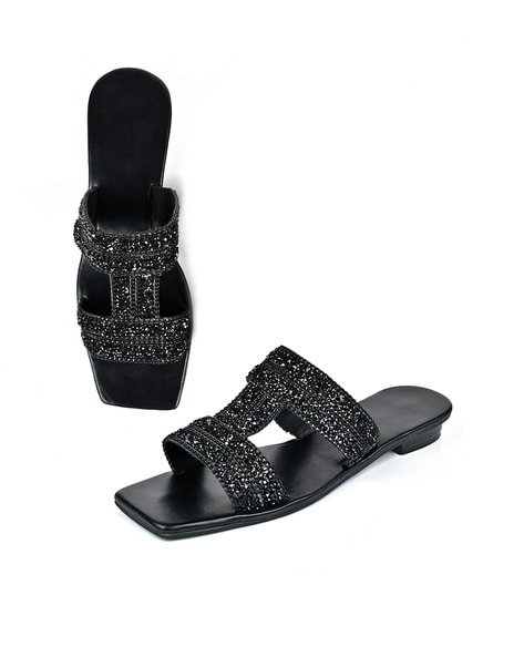 Black bling best sale flat sandals