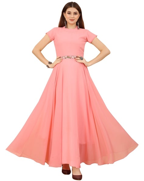 Georgette Embroidered Designer Party Wear Gown, Pink at Rs 1800 in