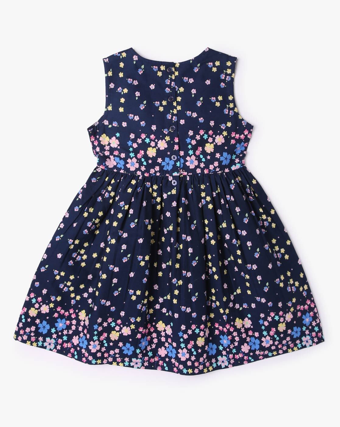 Ruffle Sleeves Grey & Blue Floral Dress – Yo Baby India