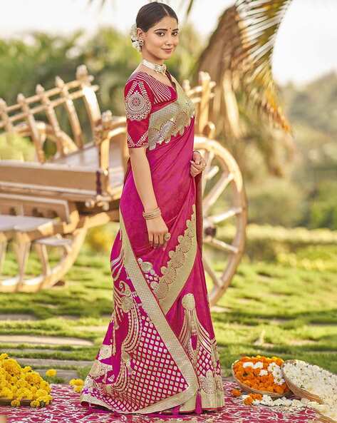 Pink Banarasi Silk Saree In Heavy Pallu 4396SR04