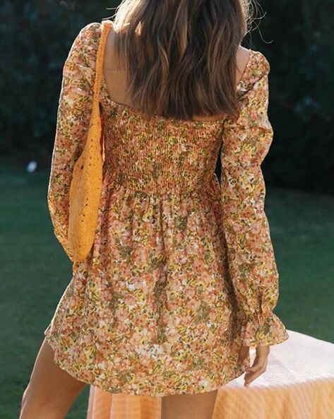 Yellow Bohemian Paisley Print Bell Sleeve Flare Floral Dress - China Floral  Dress and Fashion Dresses price