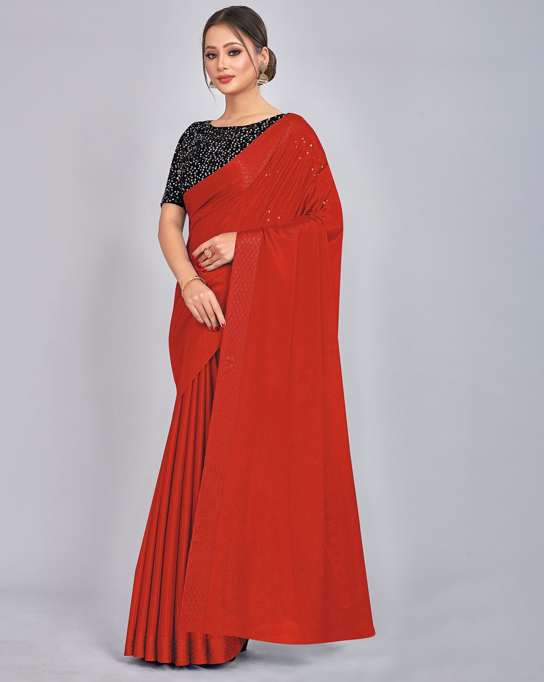 Party Red Georgette Saree With Blouse In Silk SF23EXP – ShreeFashionWear