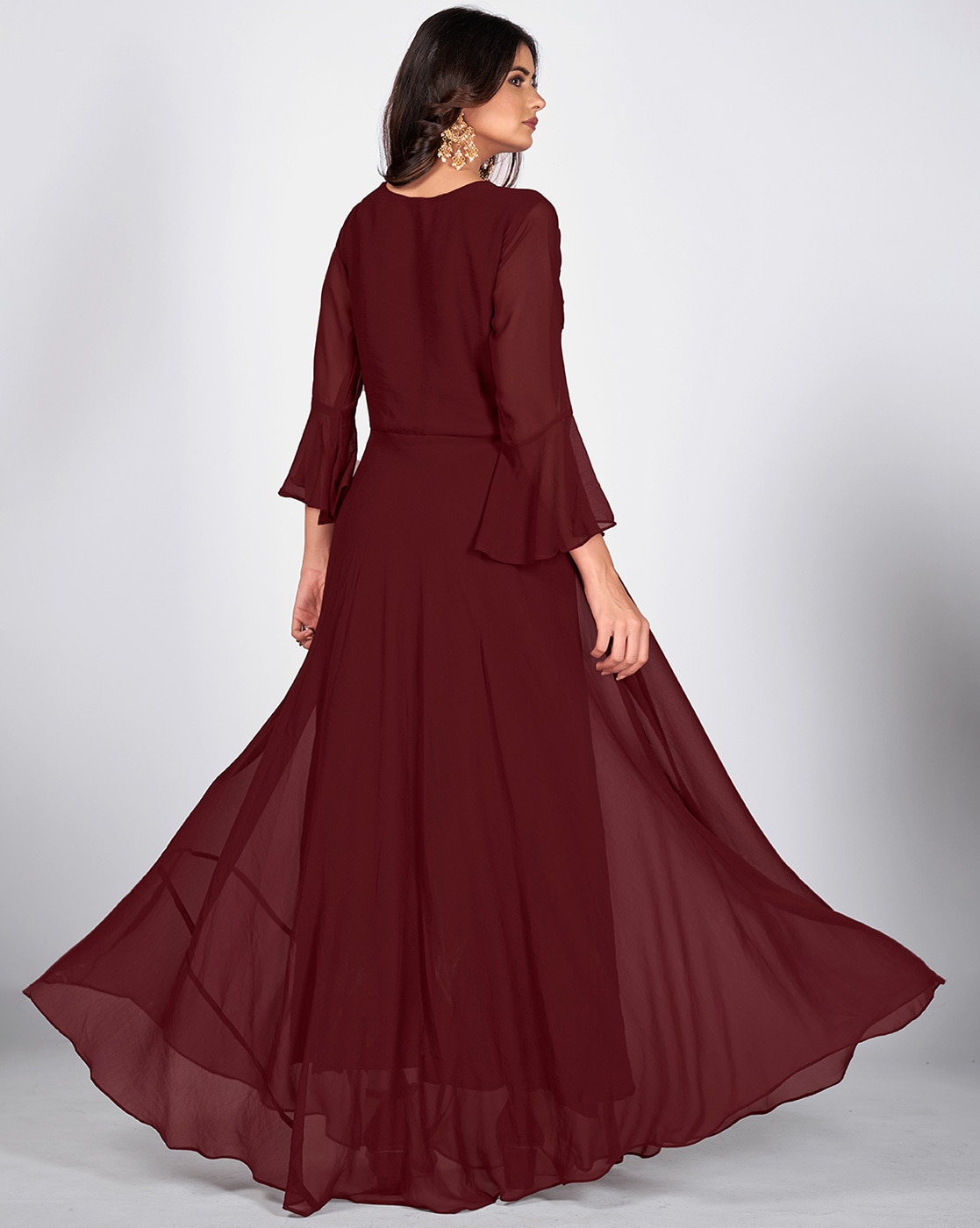 Maroon color designer gown for reception buy online – Joshindia