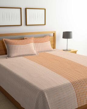 250 TC Striped Pure Cotton King Bed Cover with Pillow Covers